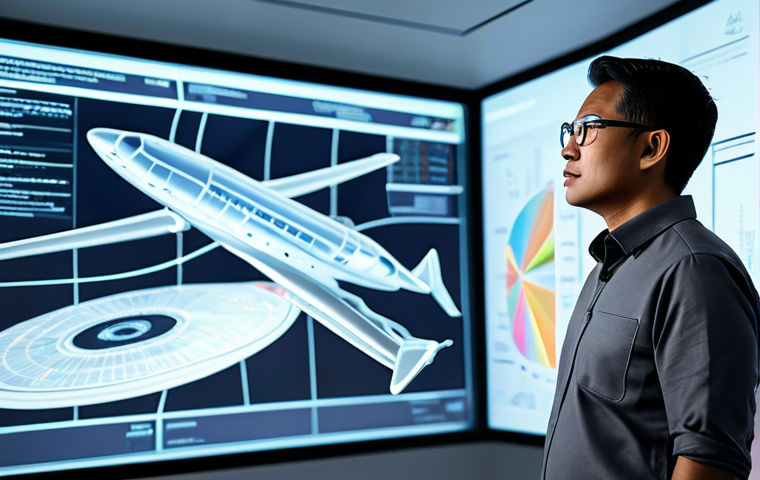 A professional male engineer of Malaysian ethnicity, in a modest grey business casual shirt and dark trousers, fully clothed, stands thoughtfully in a modern, brightly lit aerospace design studio. He is focused on a large, glowing holographic projection displaying the intricate blueprint of an advanced, sleek electric aircraft, emphasizing sustainable aviation and innovative design. The background shows blurred large screens with complex aerodynamic simulations and clean, professional workspace elements. Professional studio photography, high resolution, sharp focus, intricate details, cinematic lighting, vibrant colors, appropriate content, safe for work, perfect anatomy, correct proportions, natural pose, well-formed hands, proper finger count, natural body proportions.